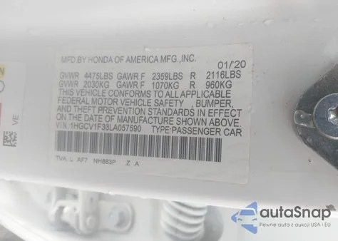 2020 Honda Accord Sport из США, поврежденный, VIN 1HGCV1F33LA057590